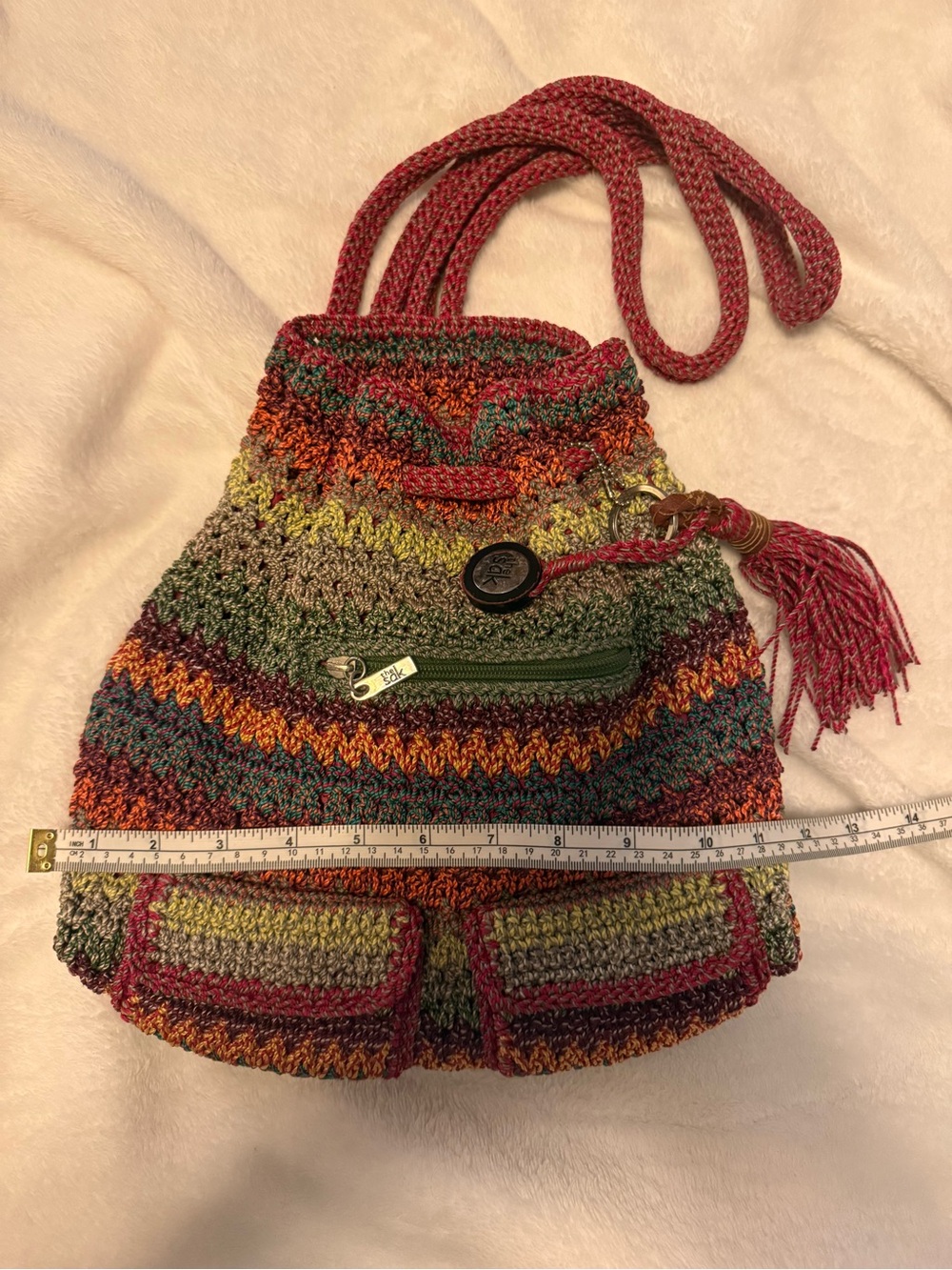 The Sak woven Multicolor Crochet Drawstring Shoulder Bag